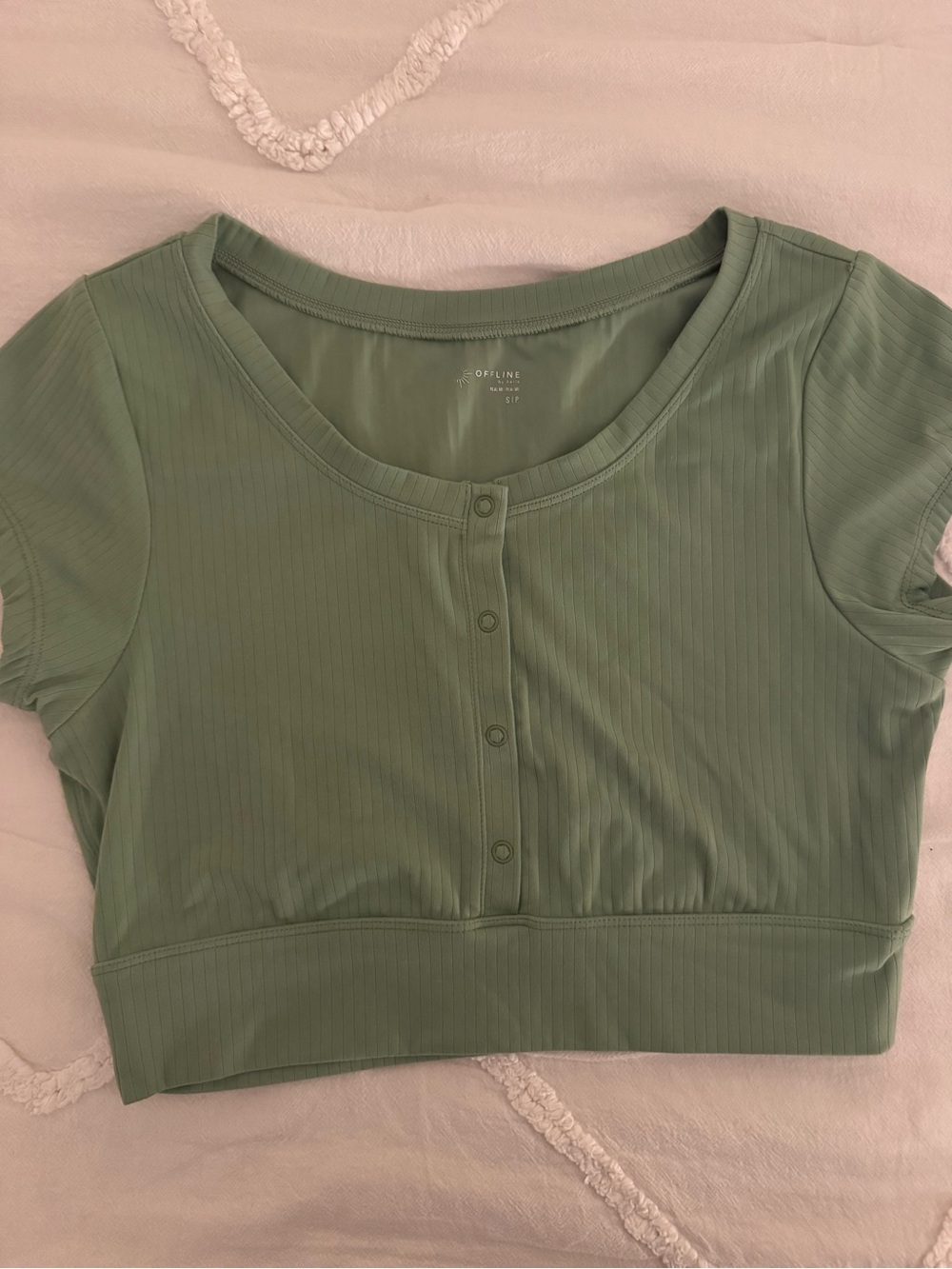aerie Sage Green Ribbed Button-Front Crop Top